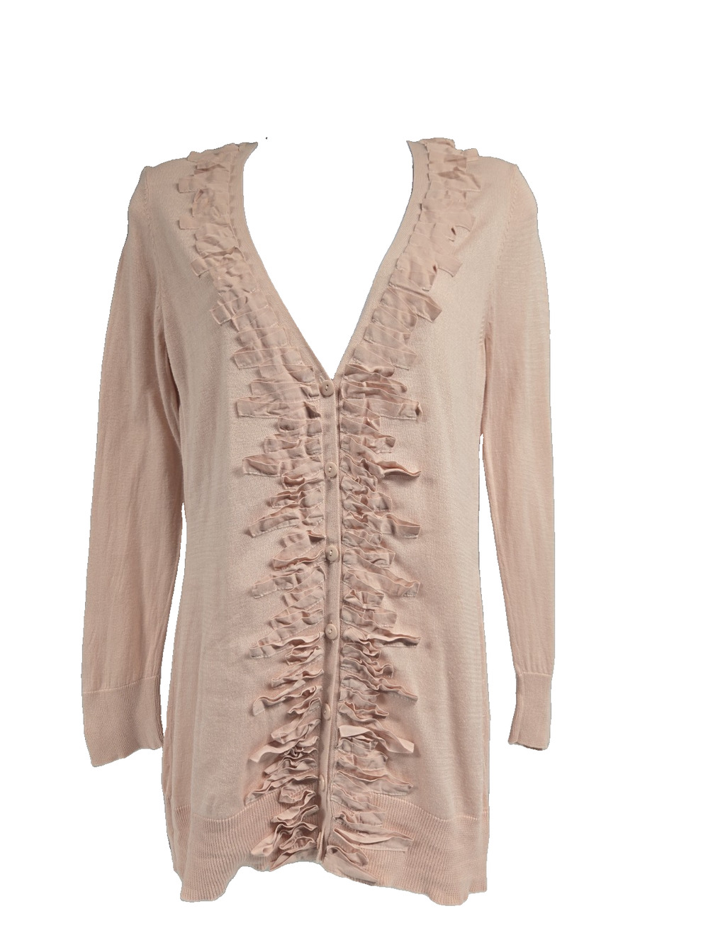 Cable and Gauge Womens Cardigan Sweater Pale Pink Pleated Ribbon Trim Size S